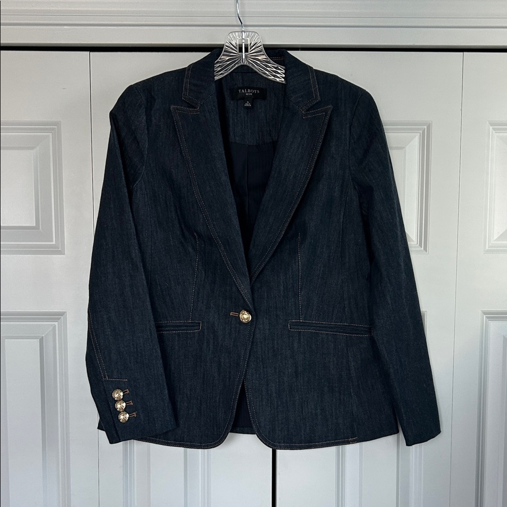 Talbots Dark Blue Blazer with Gold Button Accents 2p